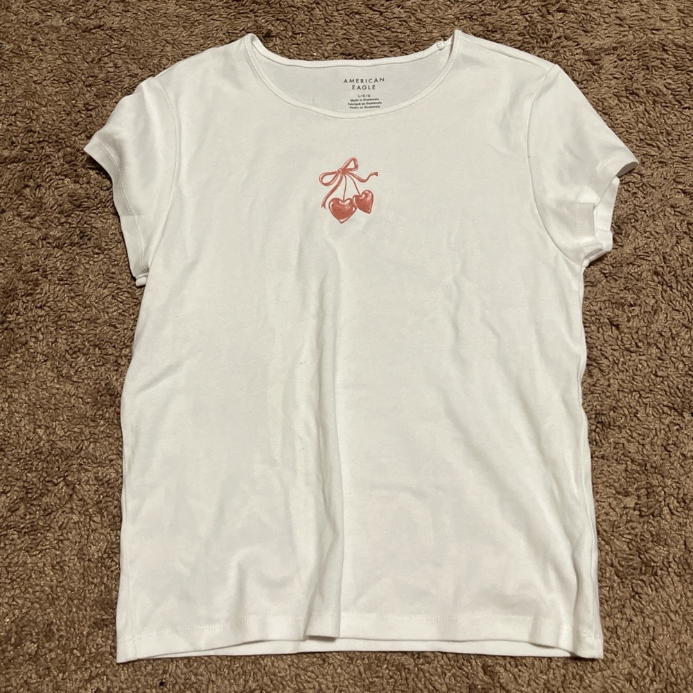 American Eagle Outfitters White Tee with Cherry Detail
